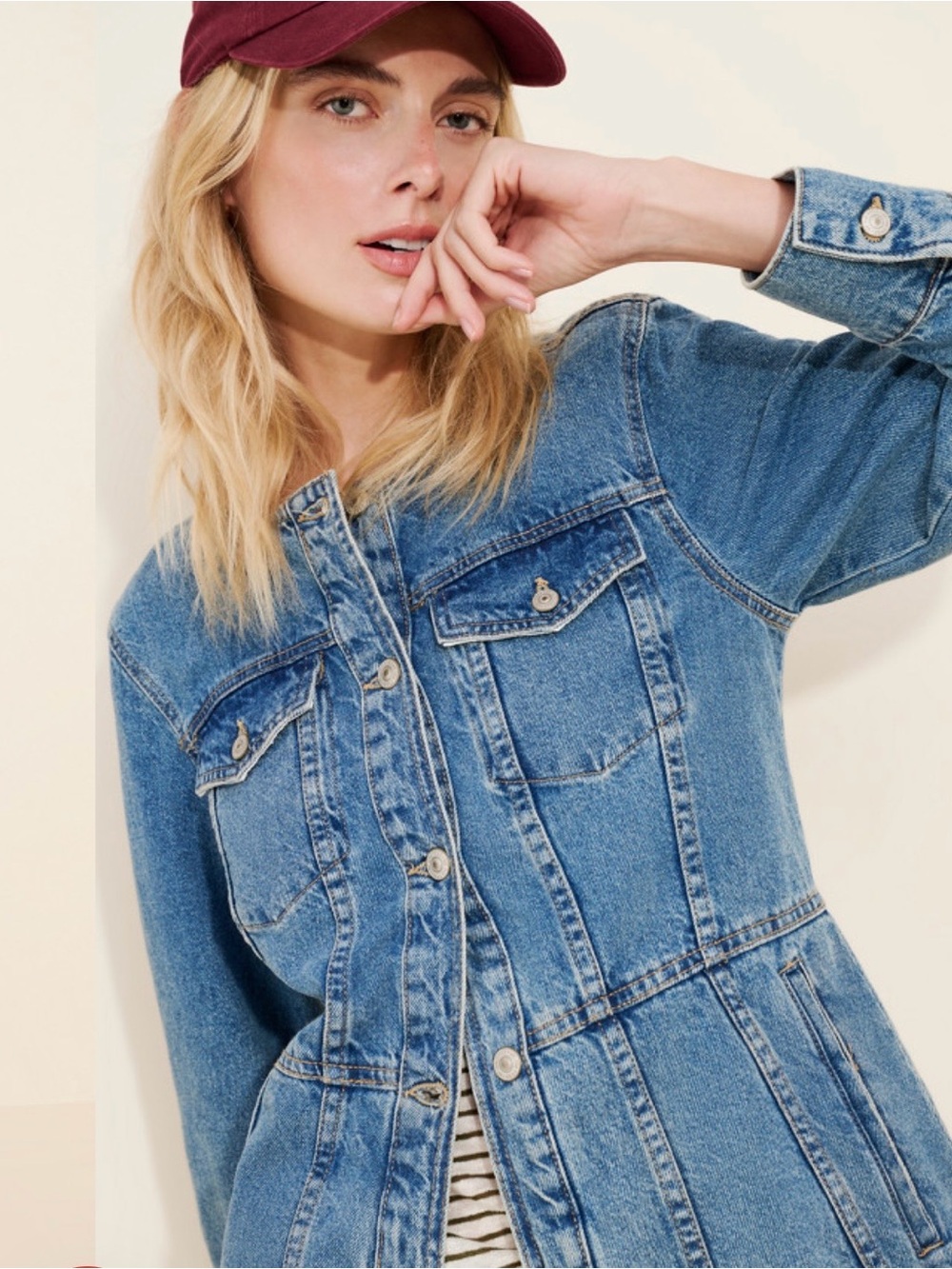 We The Free Light Blue “Lula” Denim Jacket with Button Front